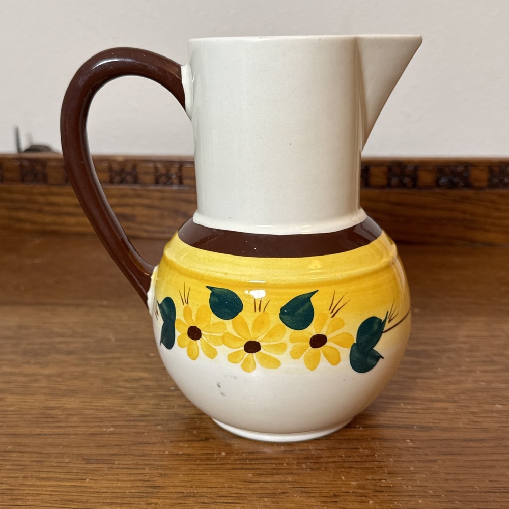 Vernonware Brown-Eyed Susan Pitcher 7" Hand Painted California Pottery USA